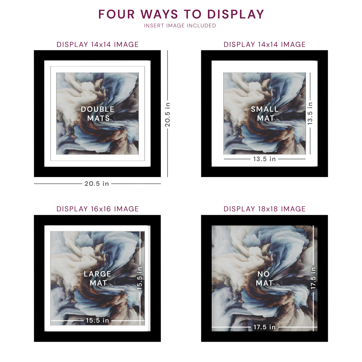 18x18 Wood Frame Double Matted to 16x16 and 14x14 - Glass