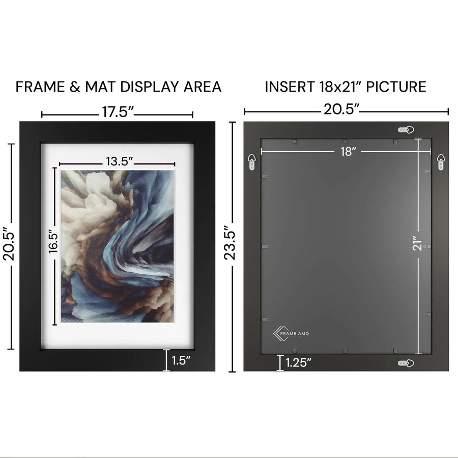 18x21 Frame Matted to 14x17 – Solid Wood Poster Frame with Tempered ...