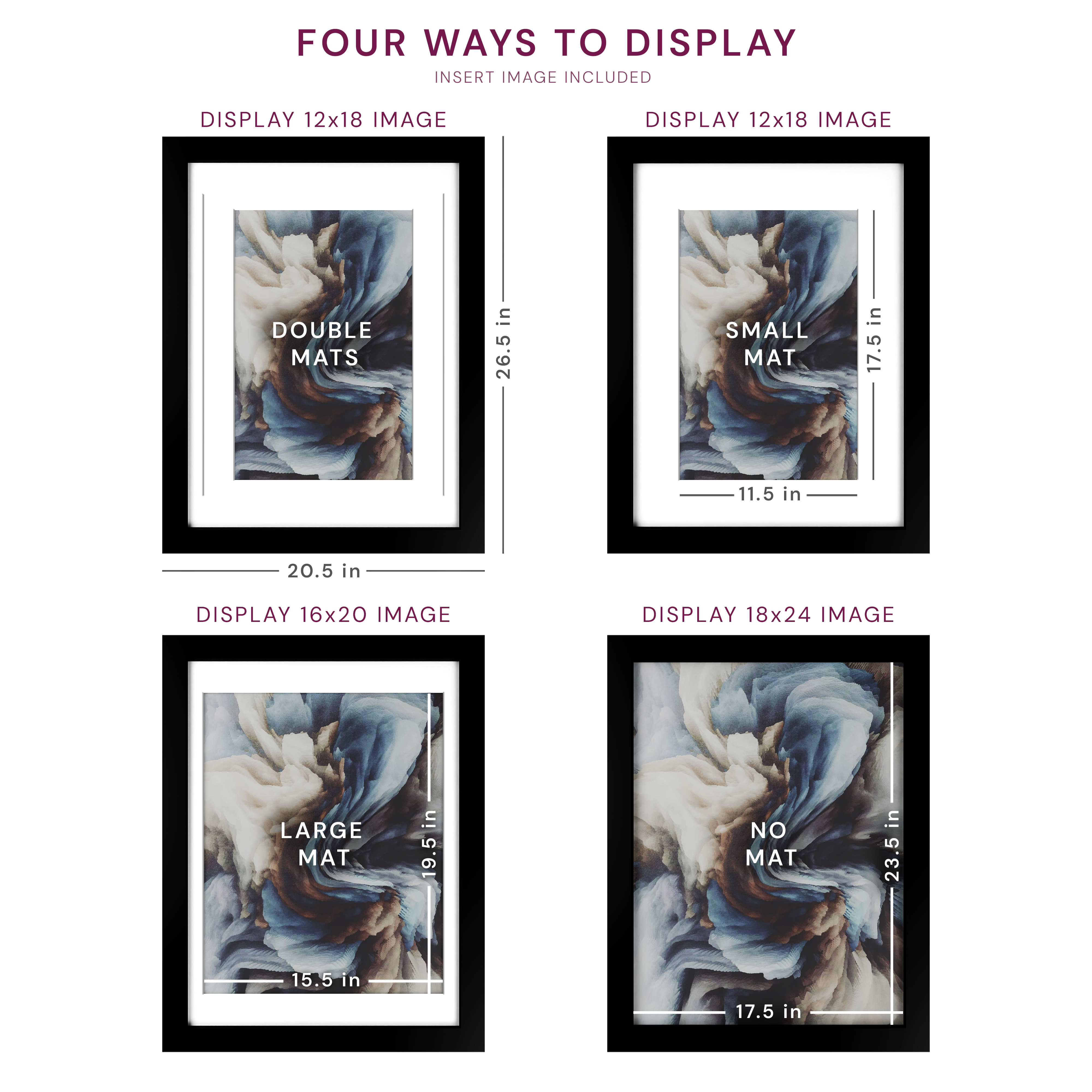 18x24 Wood Frame Double Matted to 16x20 and 12x18 - Glass