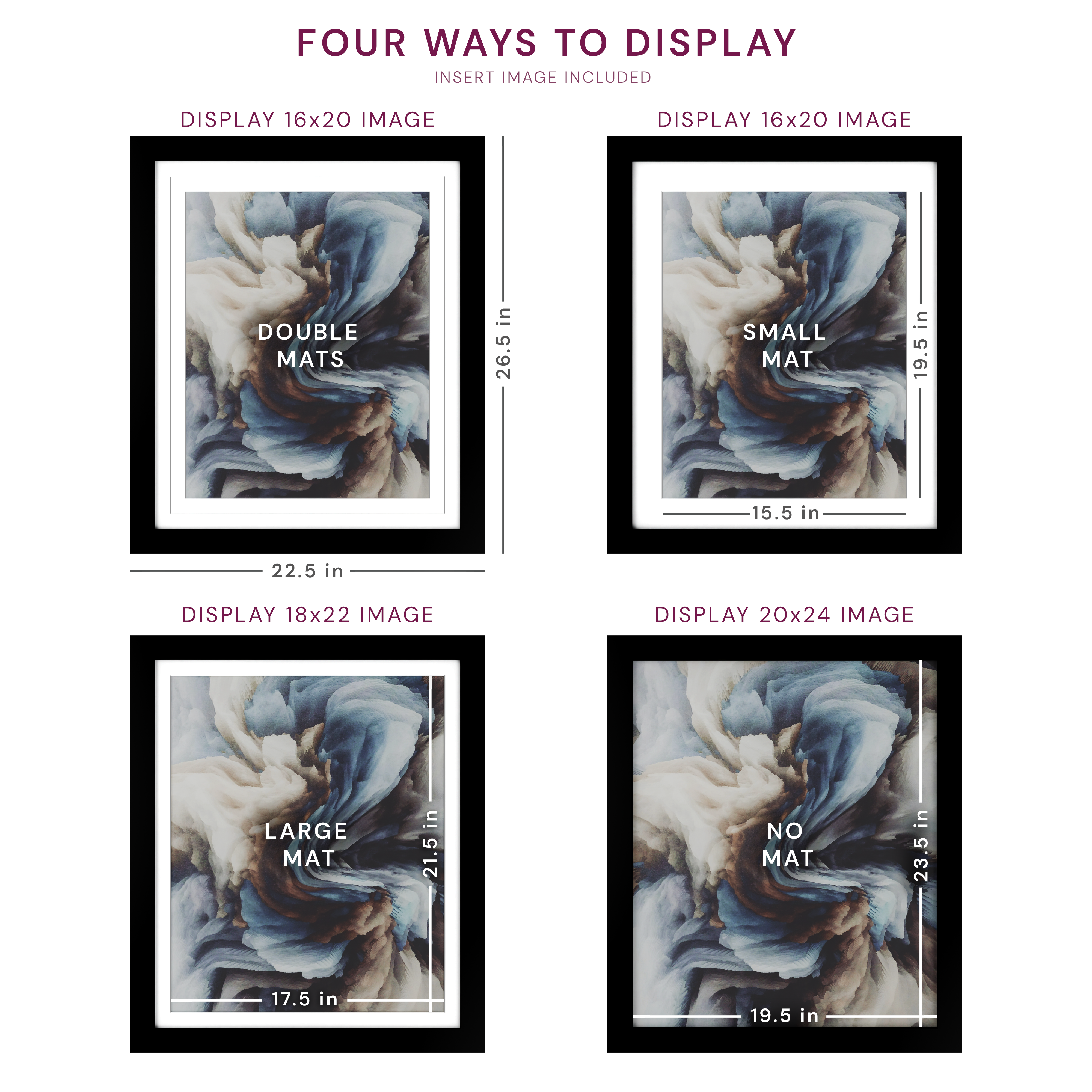 20x24 Wood Frame Double Matted to 18x22 and 16x20 - Glass