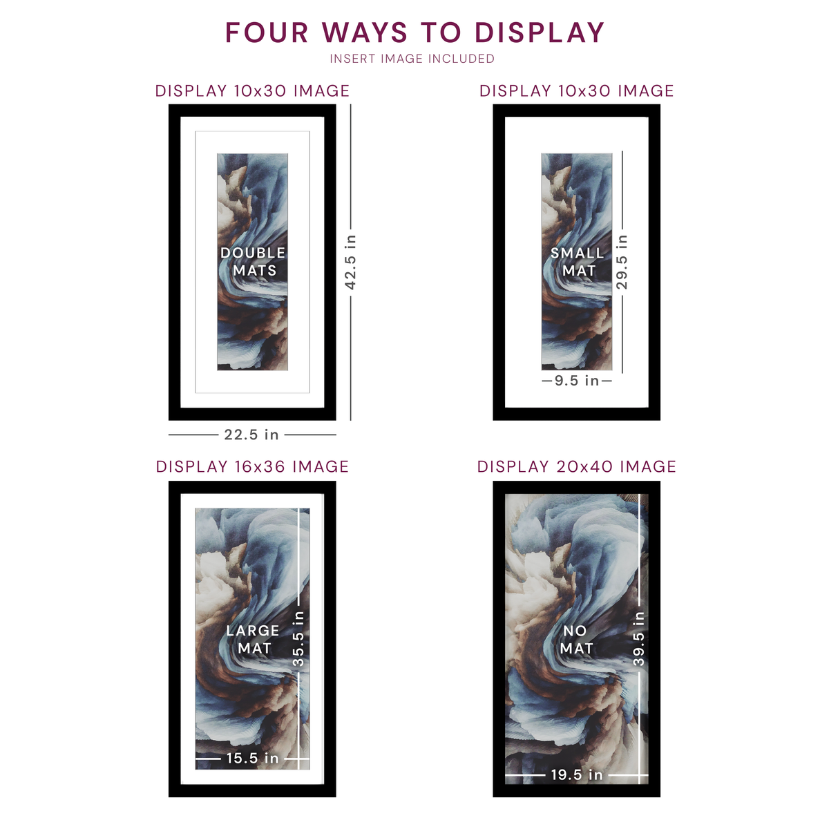 20x40 Wood Frame Double Matted to 16x36 and 10x30 - Glass