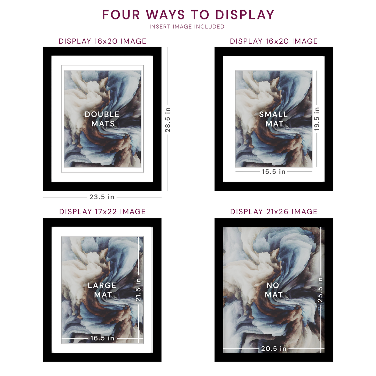 21x26 Wood Frame Double Matted to 17x22 and 16x20 - Glass