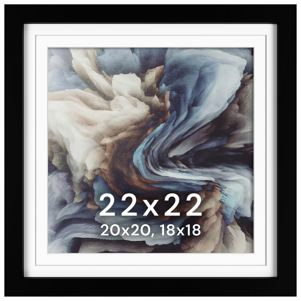22x22 Wood Frame Double Matted to 20x20 and 18x18 - Glass