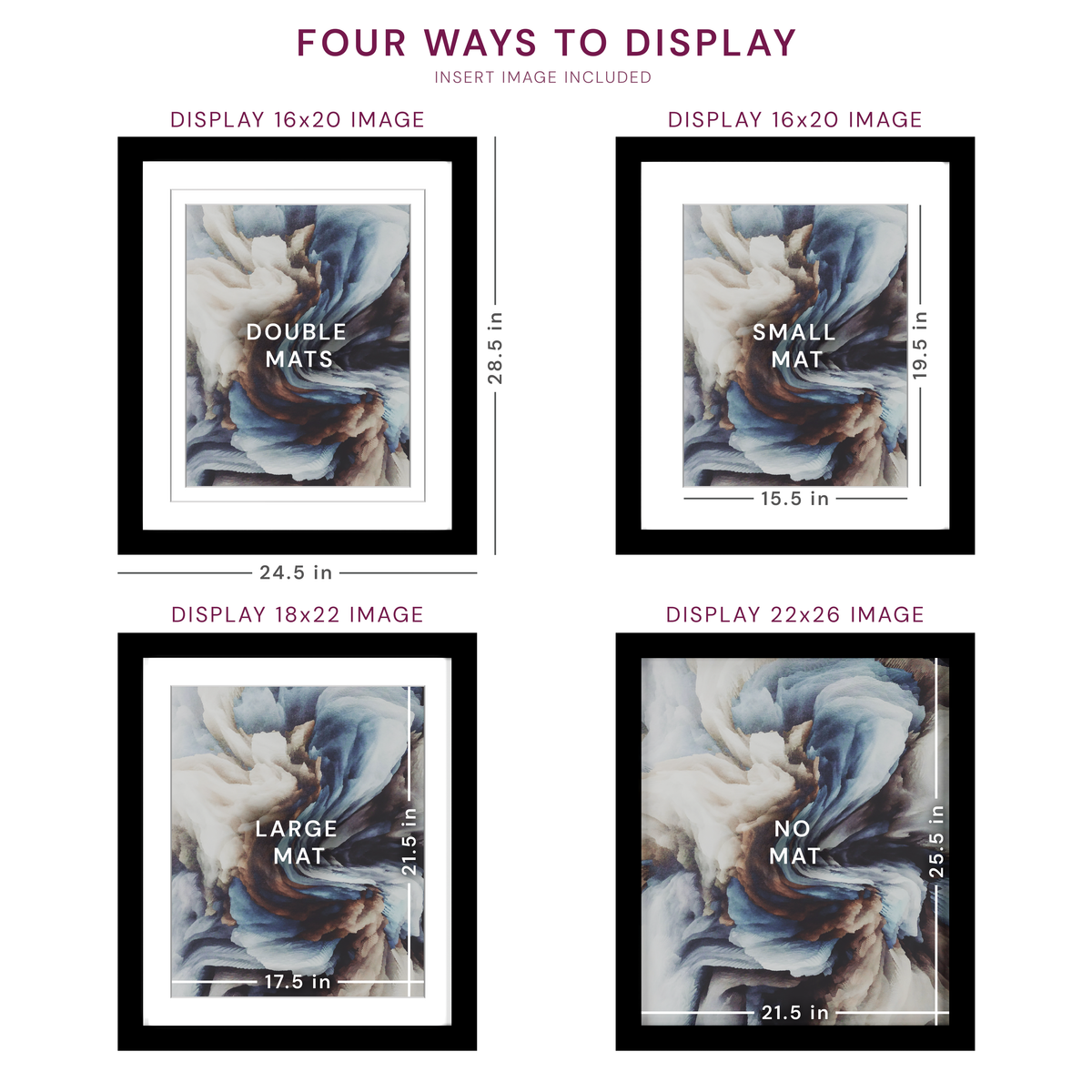 22x26 Wood Frame Double Matted to 18x22 and 16x20 - Glass