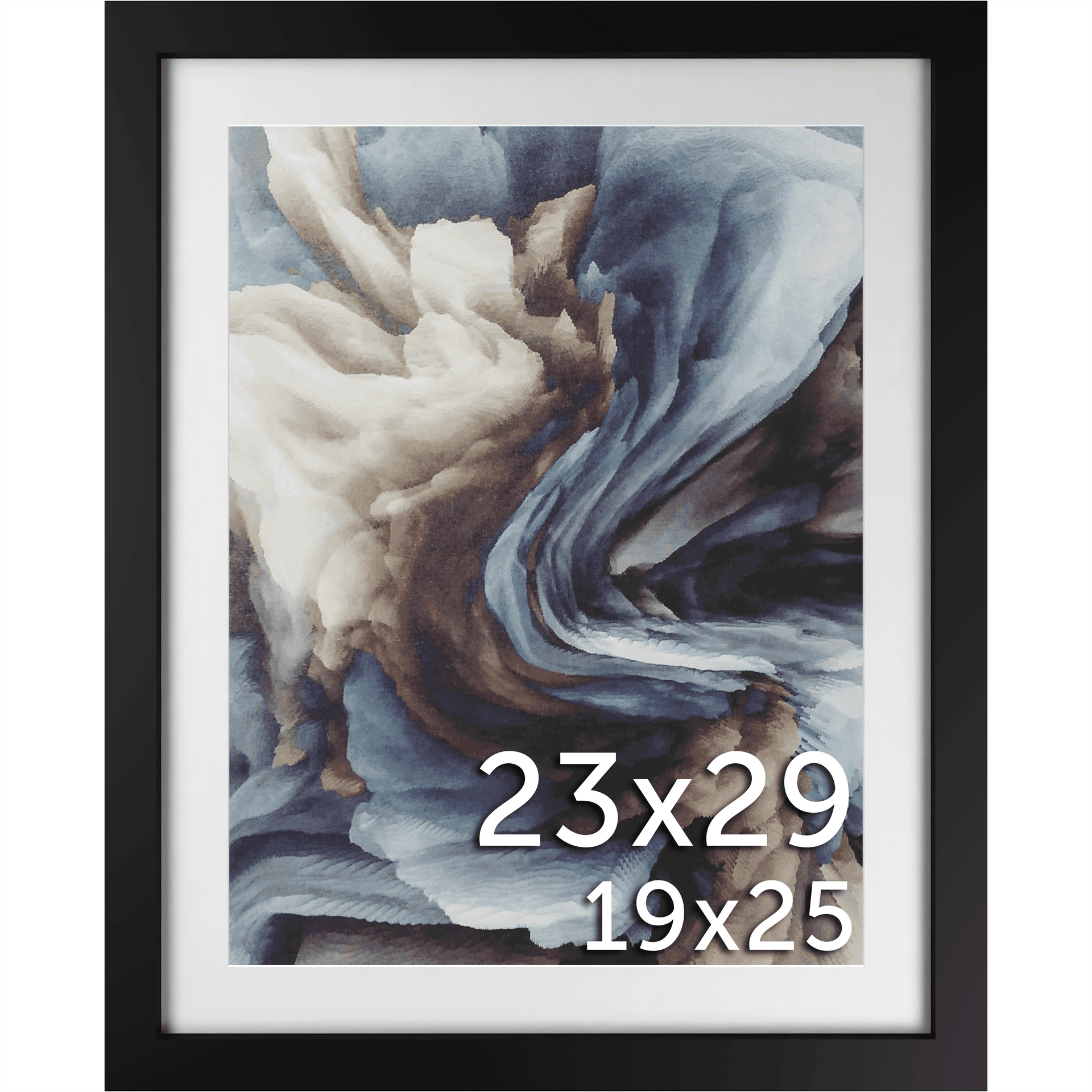 23x29 Frame Matted to 19x25 – Solid Wood Poster Frame with