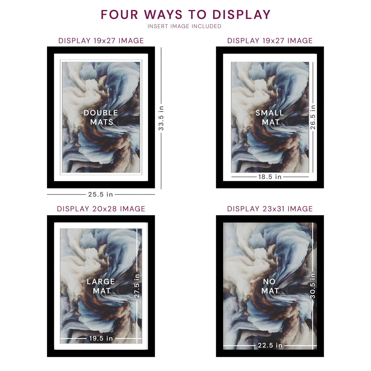 23x31 Wood Frame Double Matted to 20x28 and 19x27 - Glass