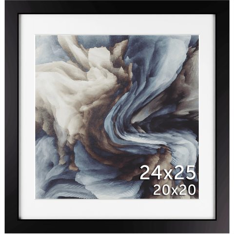 24x25 Frame Matted to 20x20 – Solid Wood Square Frame with