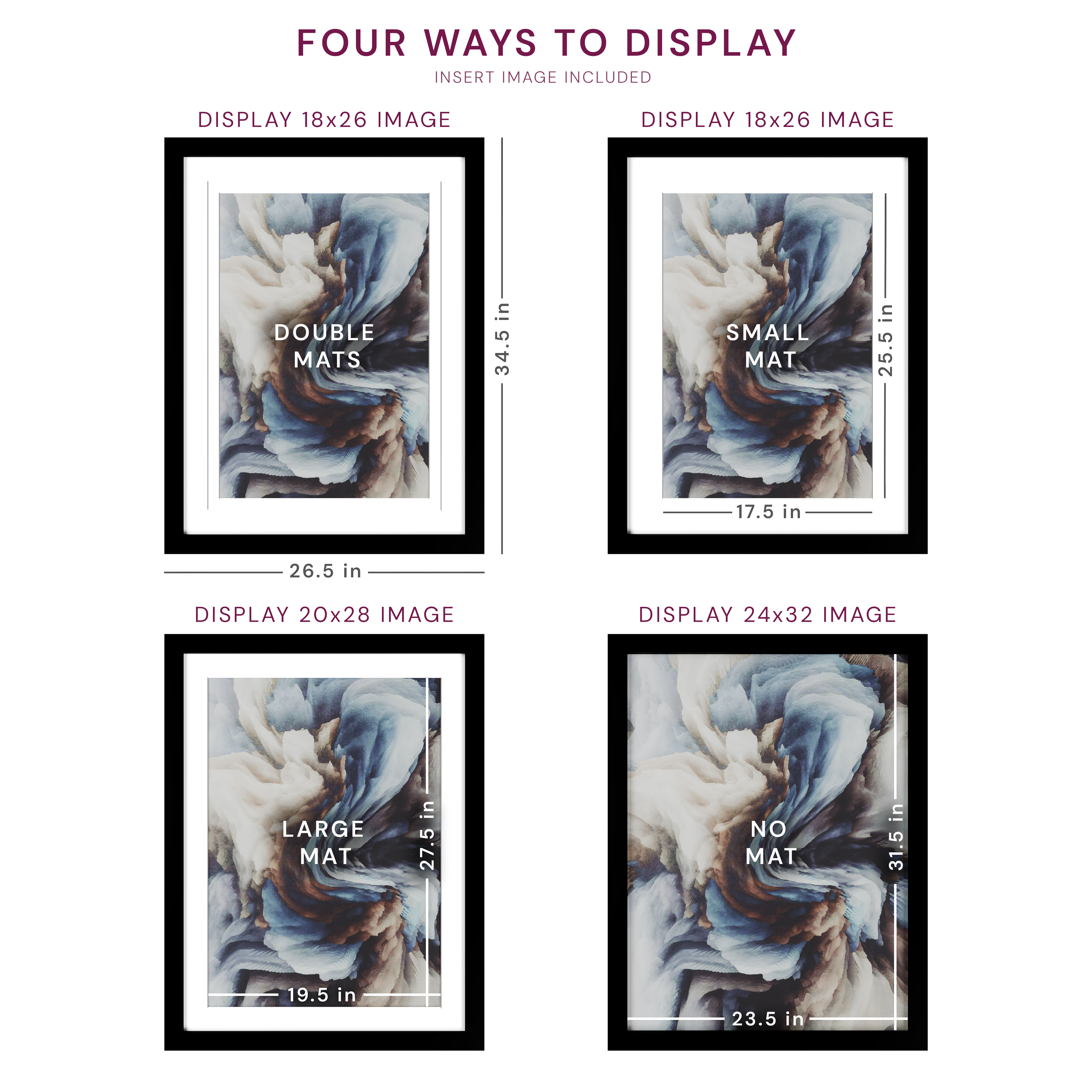 24x32 Wood Frame Double Matted to 20x28 and 18x26 - Glass