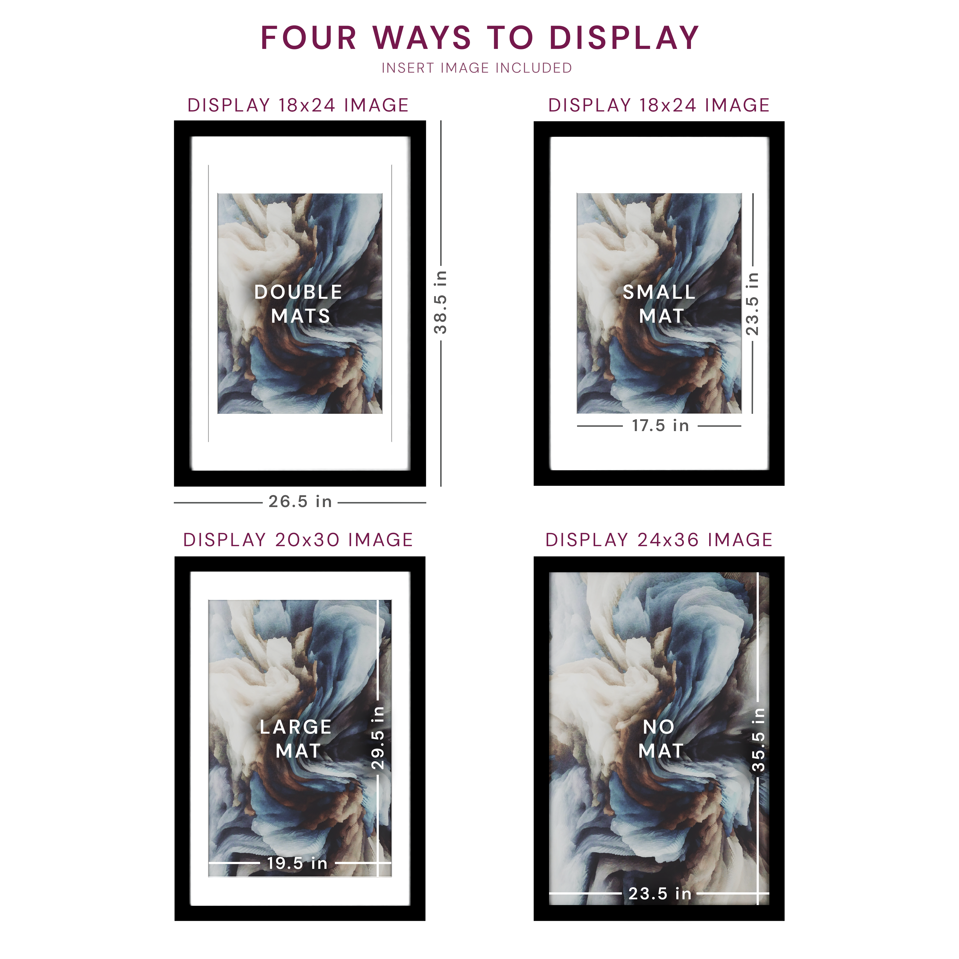 24x36 Wood Frame Double Matted to 20x30 and 18x24 - Glass