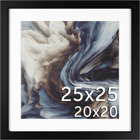 25x25 Frame Matted to 20x20 – Solid Wood Square Frame with