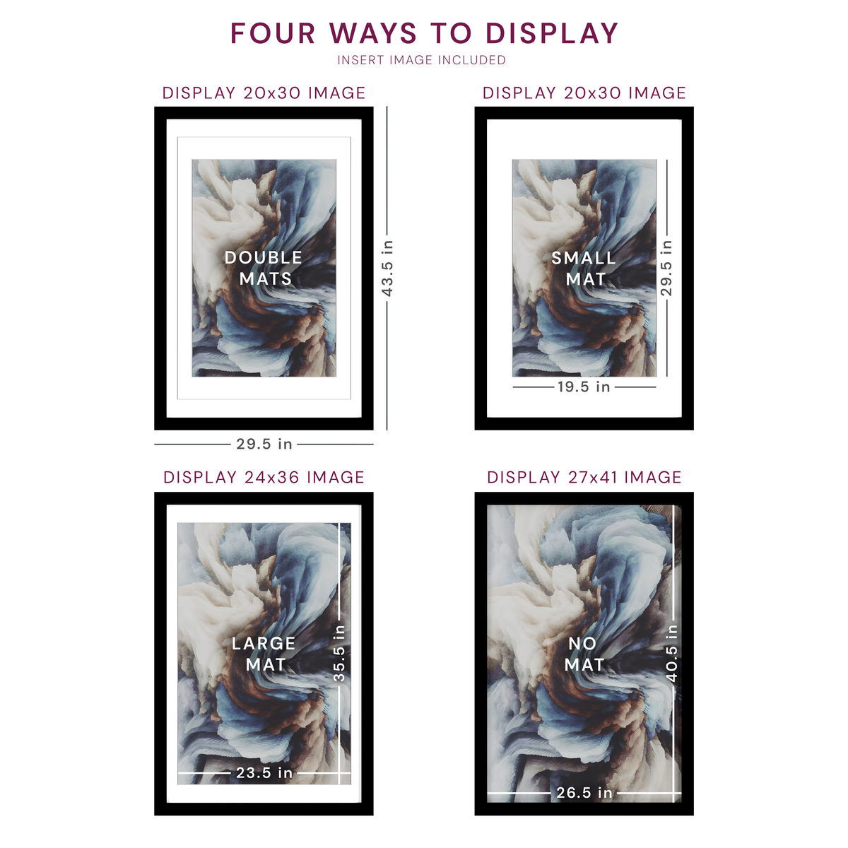 27x41 Wood Frame Double Matted to 24x36 and 30x40 - Glass