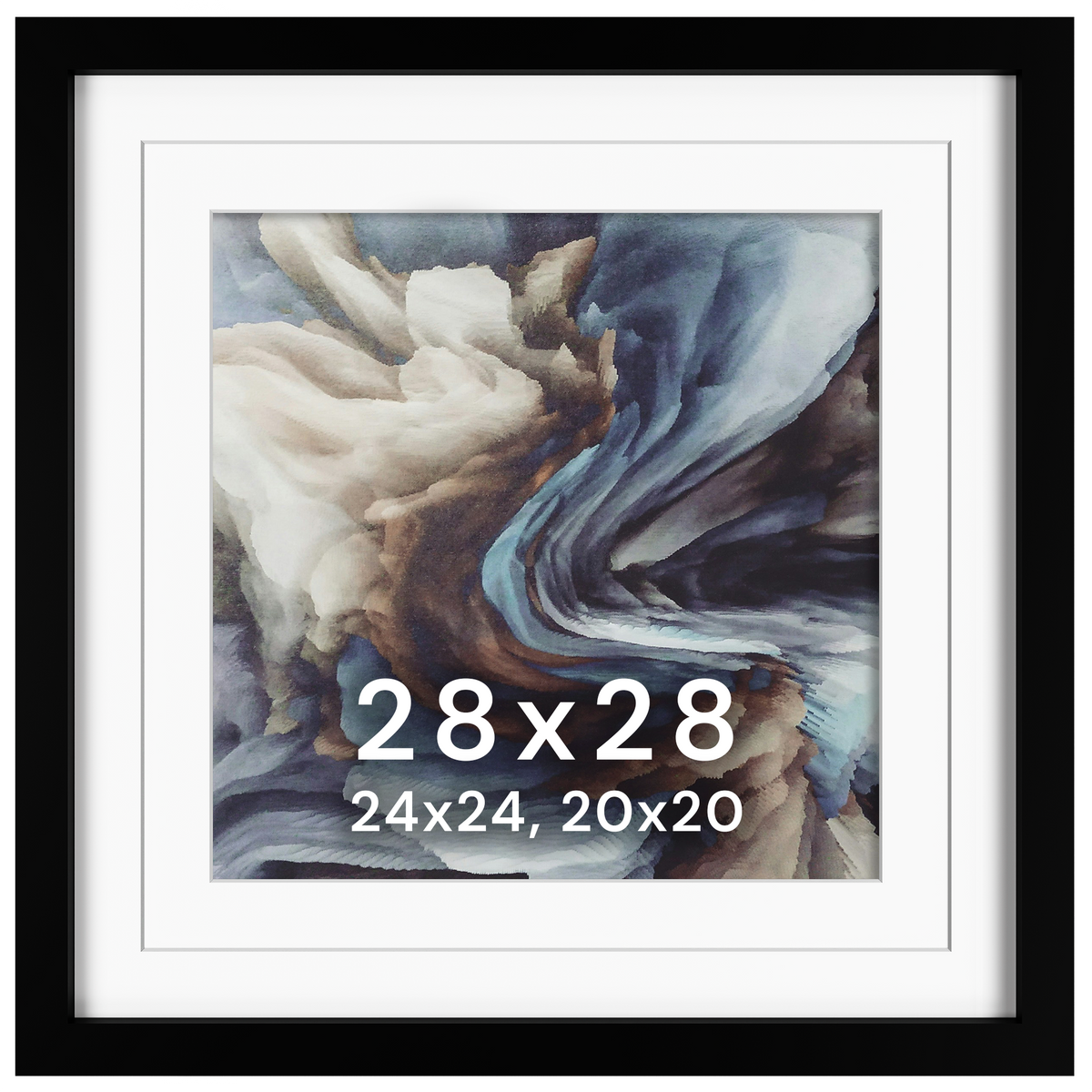 28x28 Wood Frame Double Matted to 24x24 and 20x20 - Glass