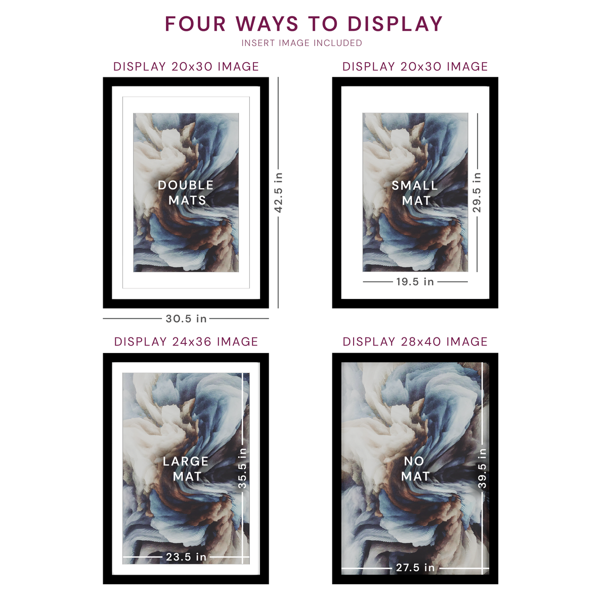 28x40 Wood Frame Double Matted to 24x36 and 20x30 - Glass