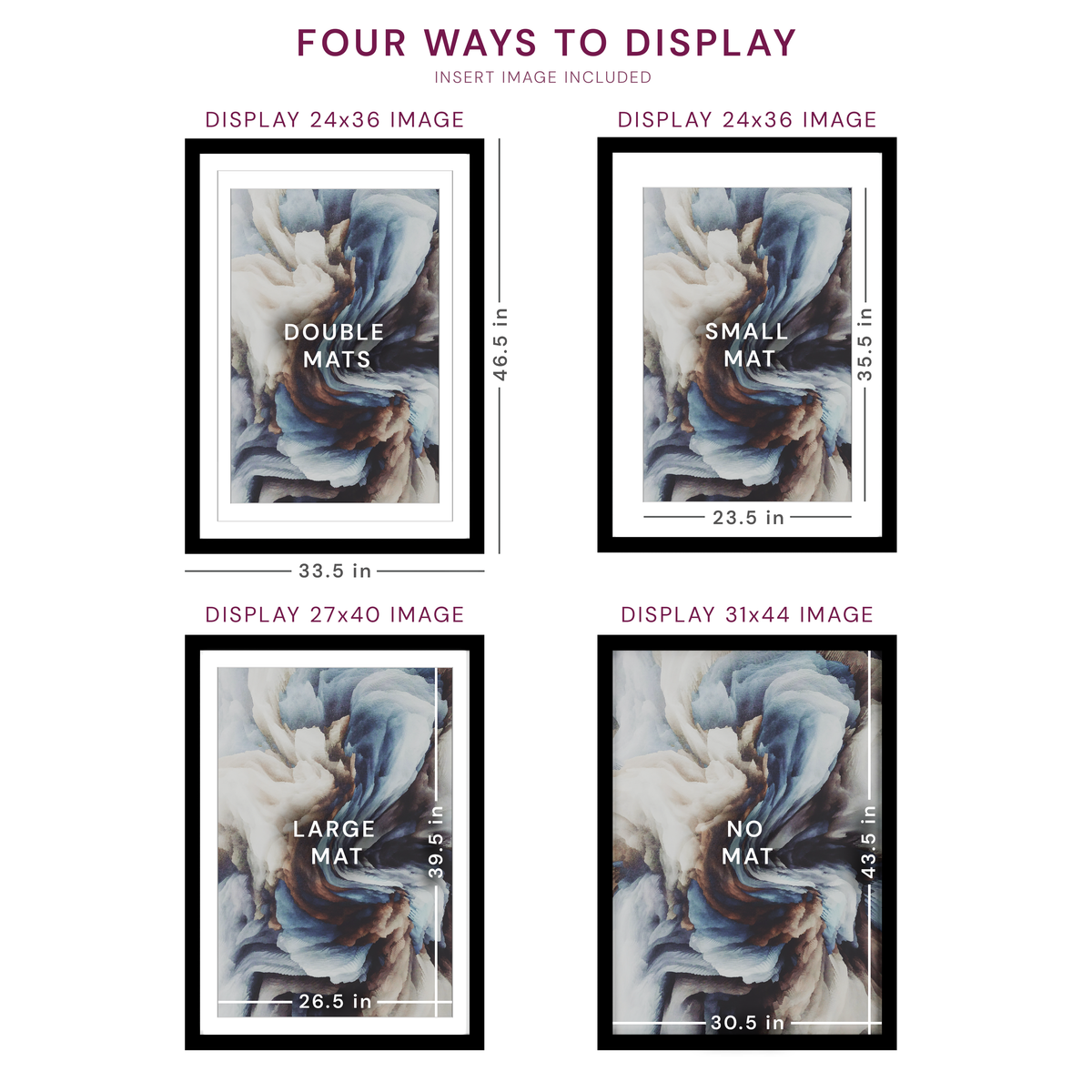 31x44 Wood Frame Double Matted to 27x40 and 24x36 - Glass