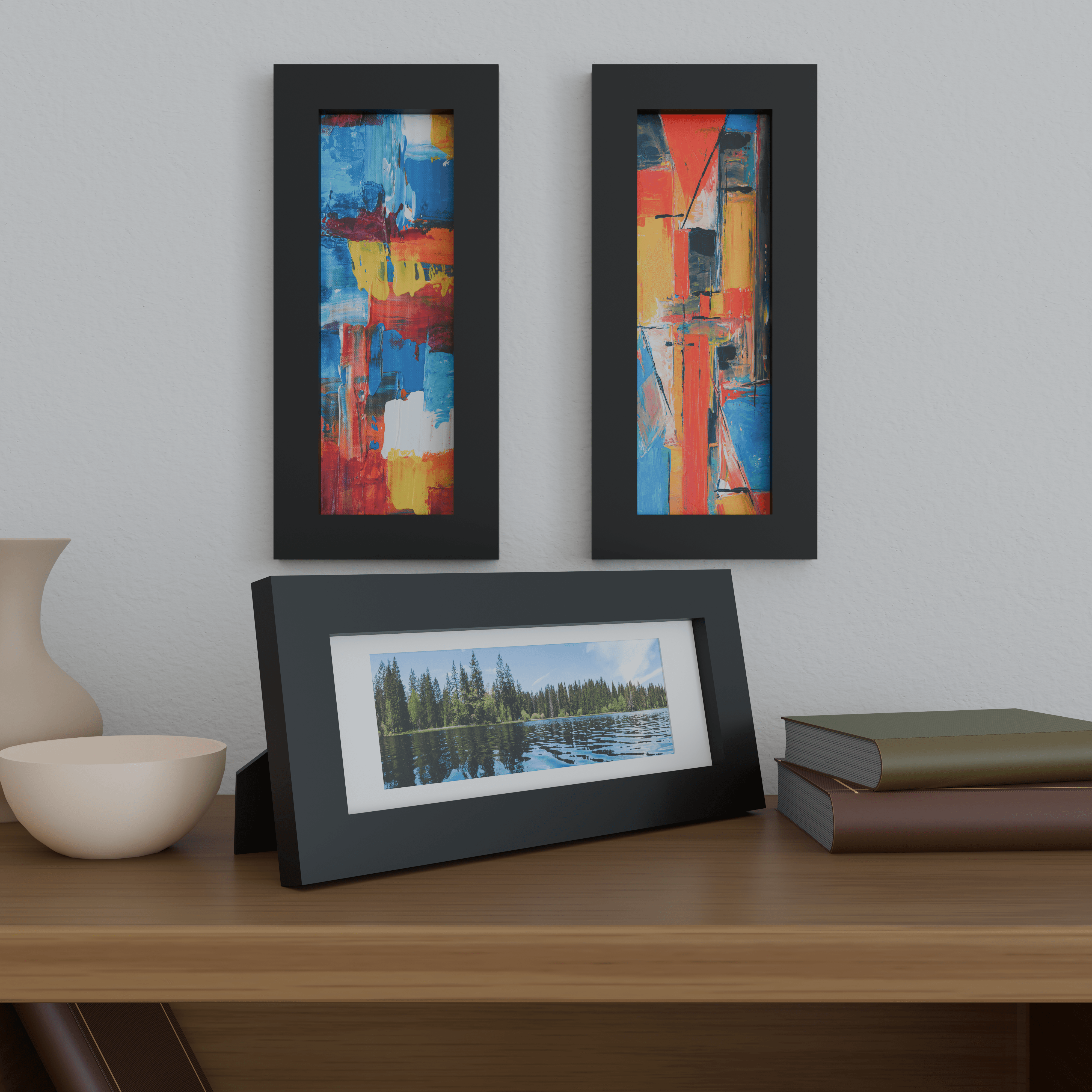 5x14 Matted Wood Frame