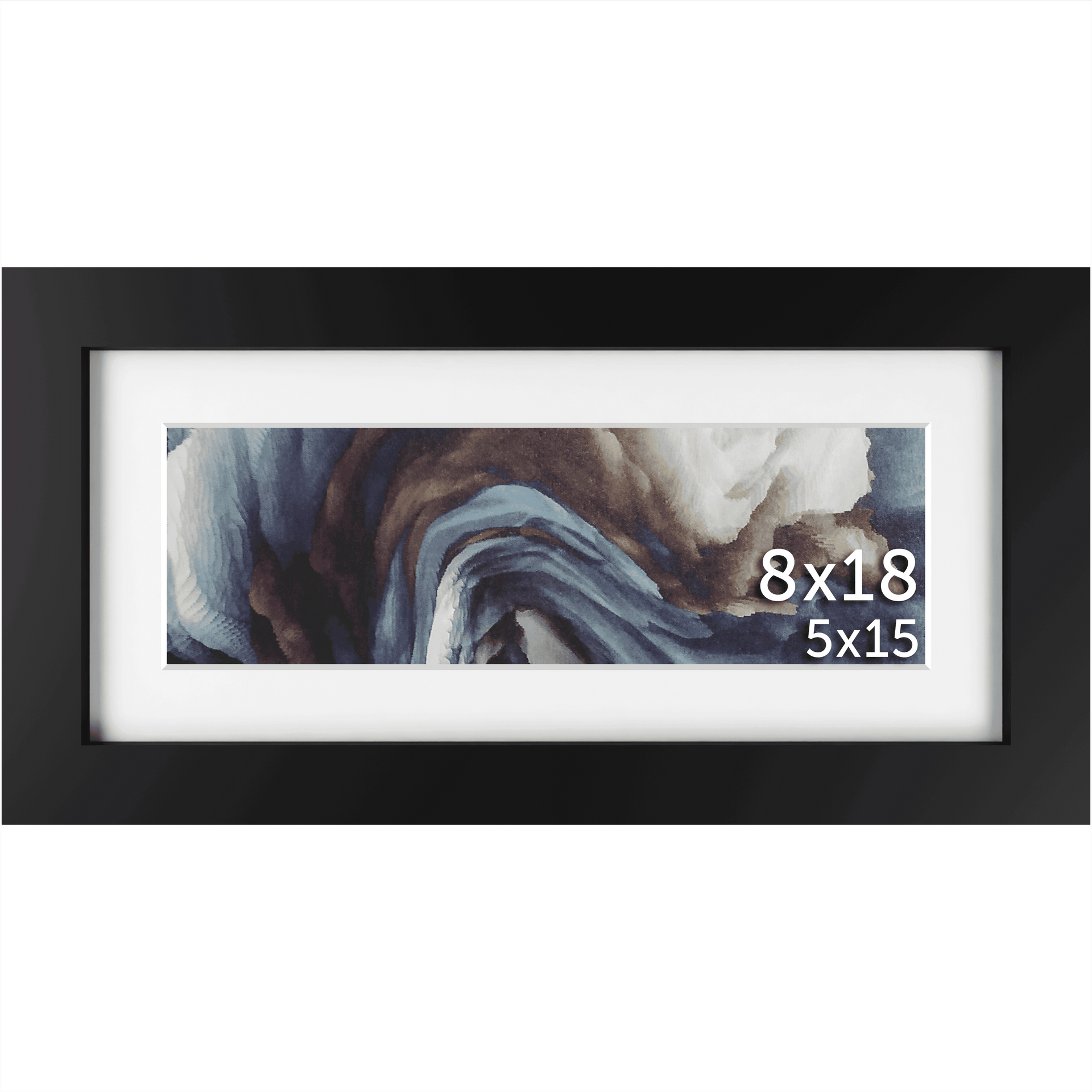 8x18 Frame Matted to 5x15 – Solid Wood Poster Frame with Tempered