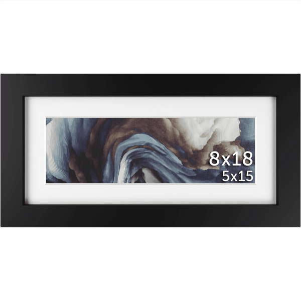 8x18 Frame Matted to 5x15 – Solid Wood Poster Frame with Tempered