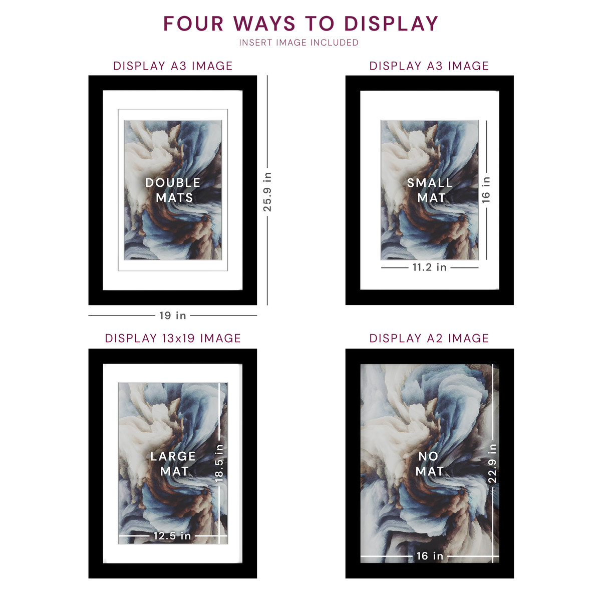 A2 Wood Frame Double Matted to 13x19 and A3 - Glass