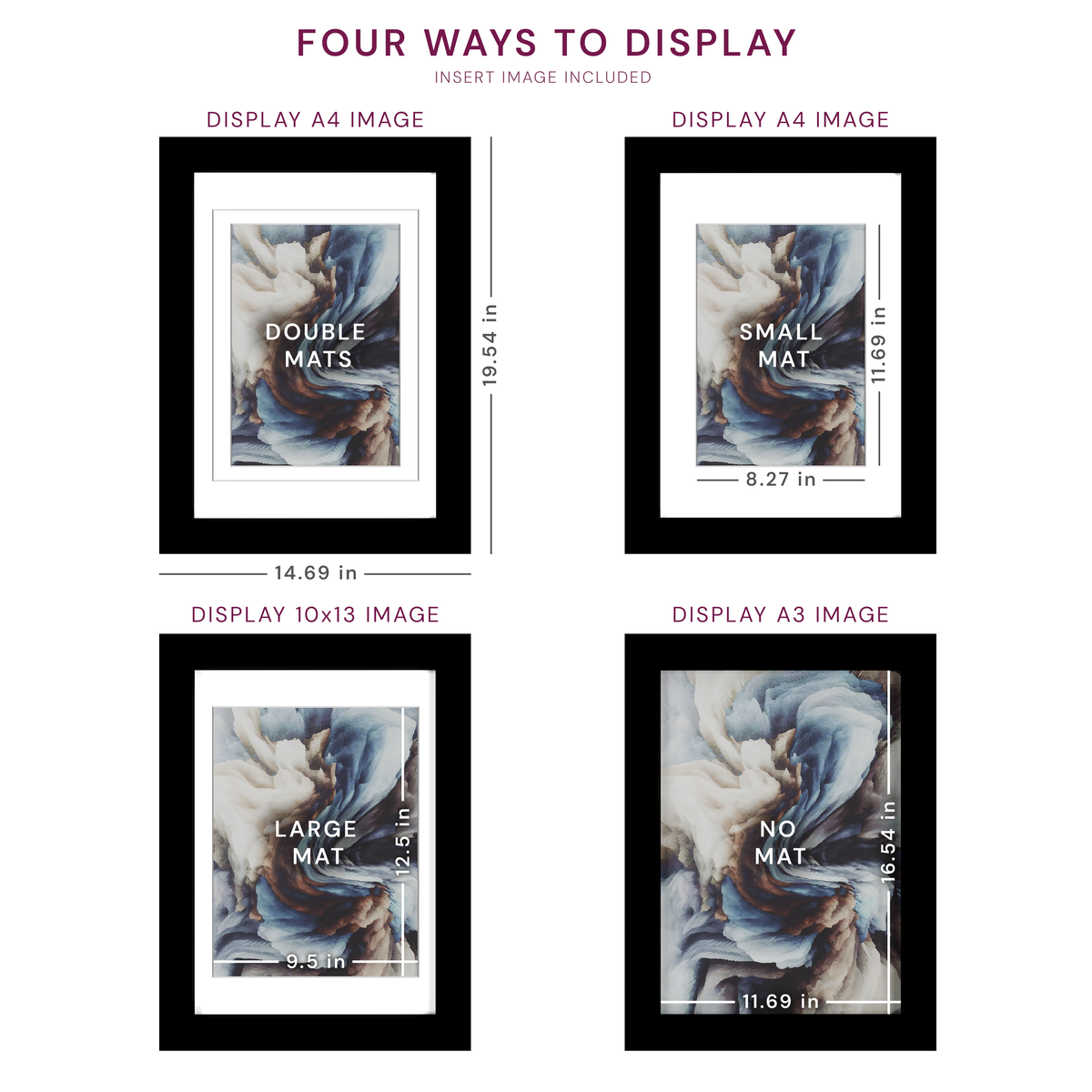 A3 Wood Frame Double Matted to 13x19 and A4 - Glass