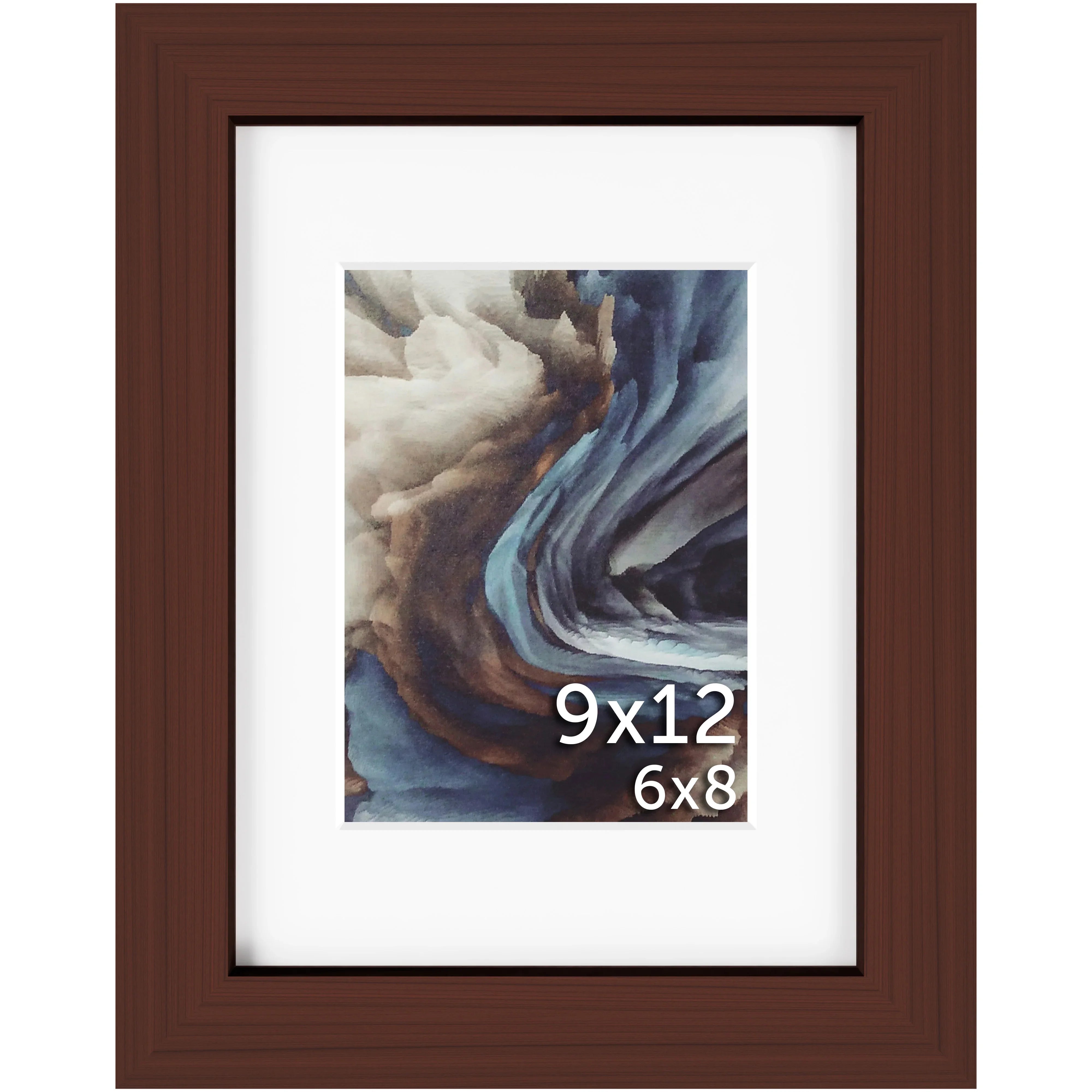 9x12 Wood Frame Matted to 6x8 – Tempered Glass Front | Frame Amo
