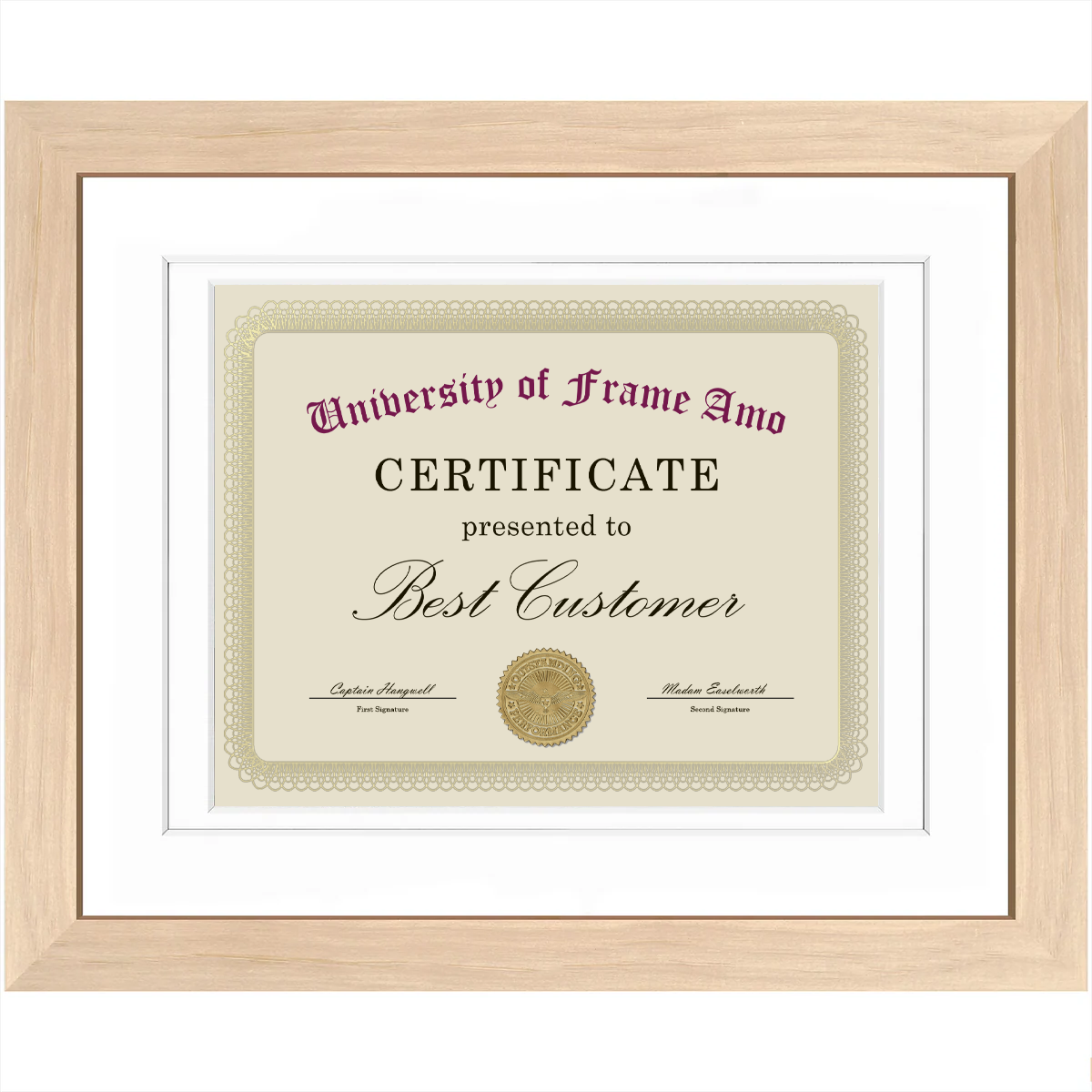 16x20 Frame with Double Mat for 11×14 Certificate - Glass and Wood
