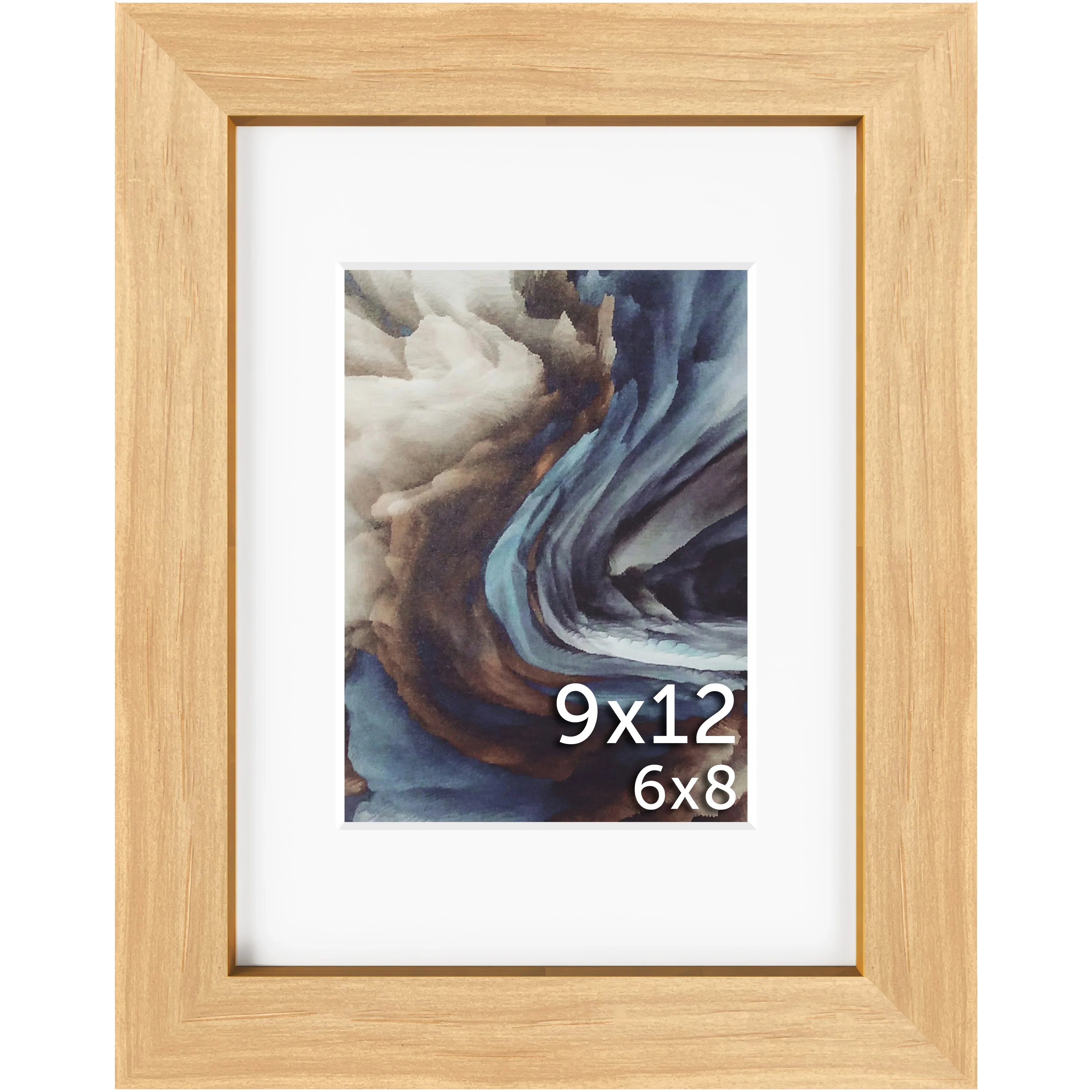 9x12 Wood Frame Matted to 6x8 – Tempered Glass Front | Frame Amo