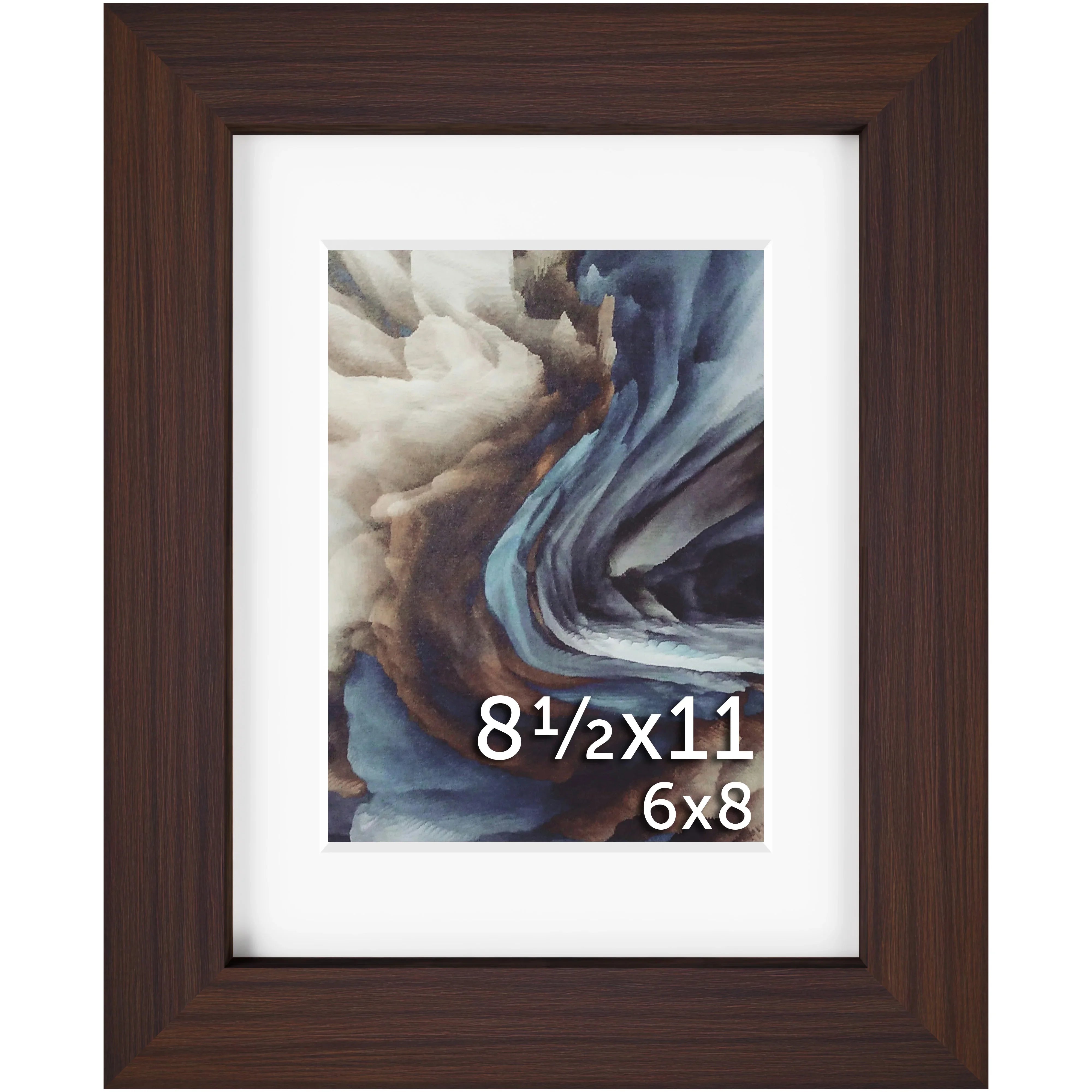 8.5x11 Wood Frame Matted to 6x8 – Tempered Glass | Frame Amo