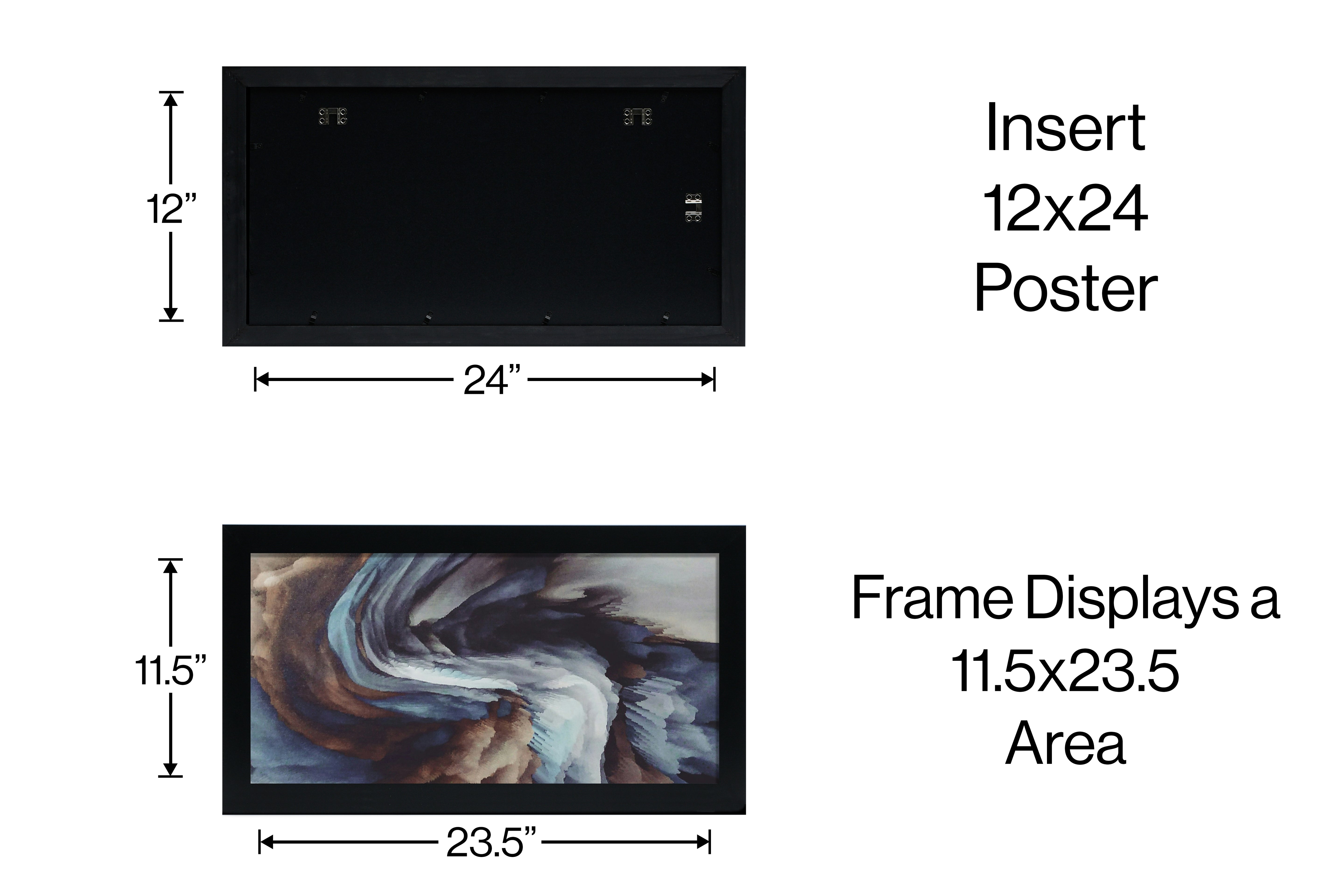 12x24 Wood Poster Frame with Tempered Glass Front, 1.5 inch Wide and 1 inch Thick Border