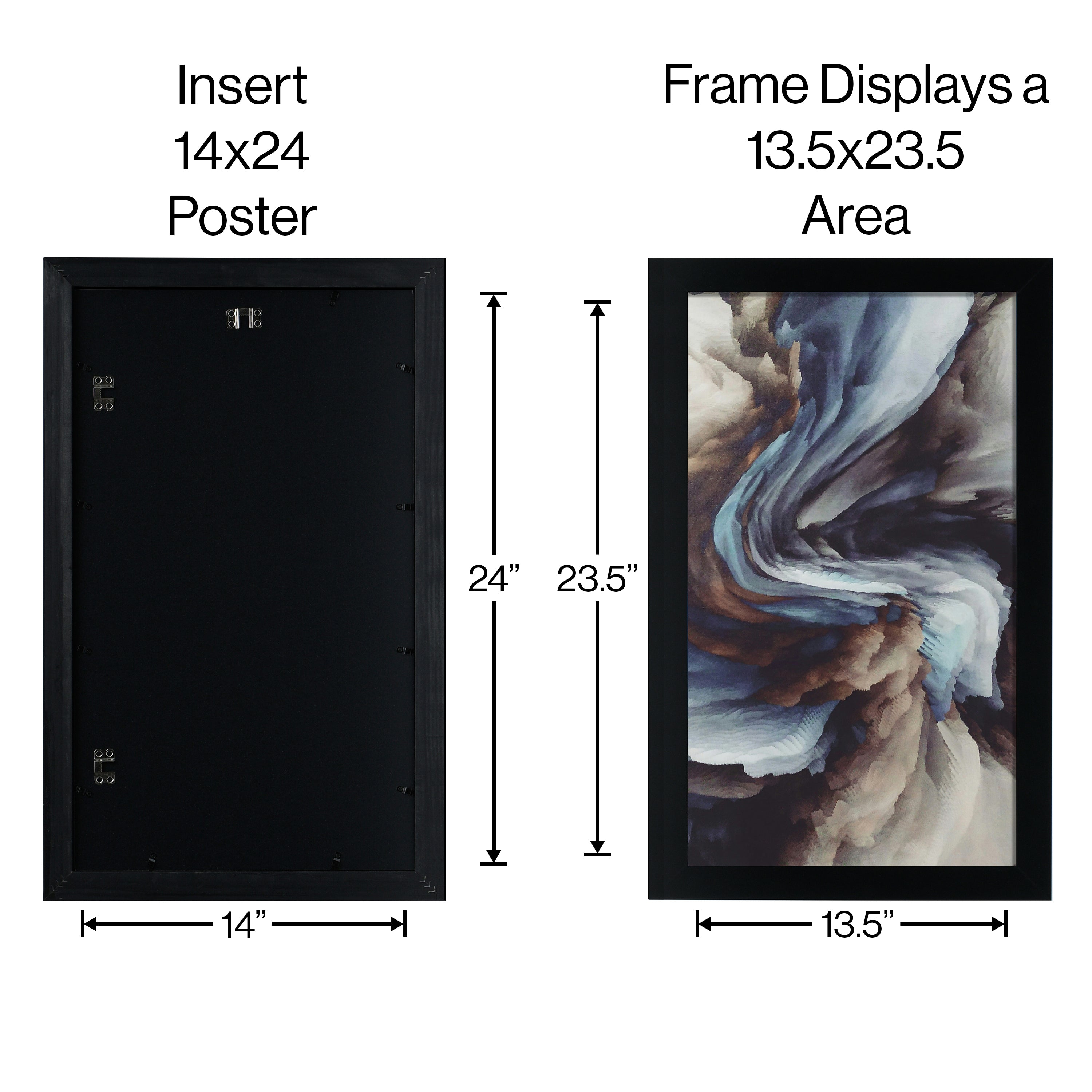 14x24 Wood Poster Frame with Tempered Glass Front, 1.5 inch Wide and 1 inch Thick Border