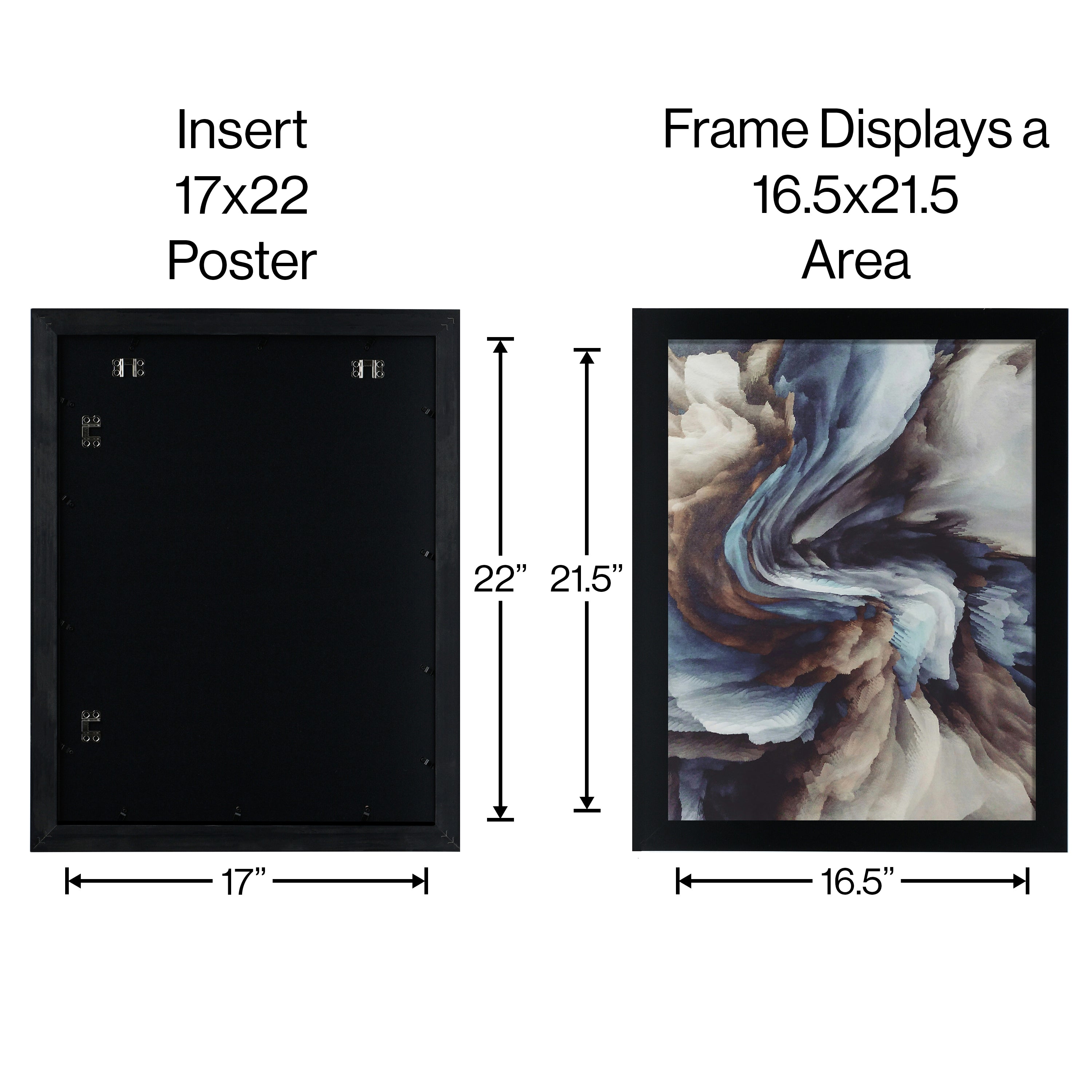 17x22 Wood Poster Frame with Tempered Glass Front, 1.5 inch Wide and 1 inch Thick Border