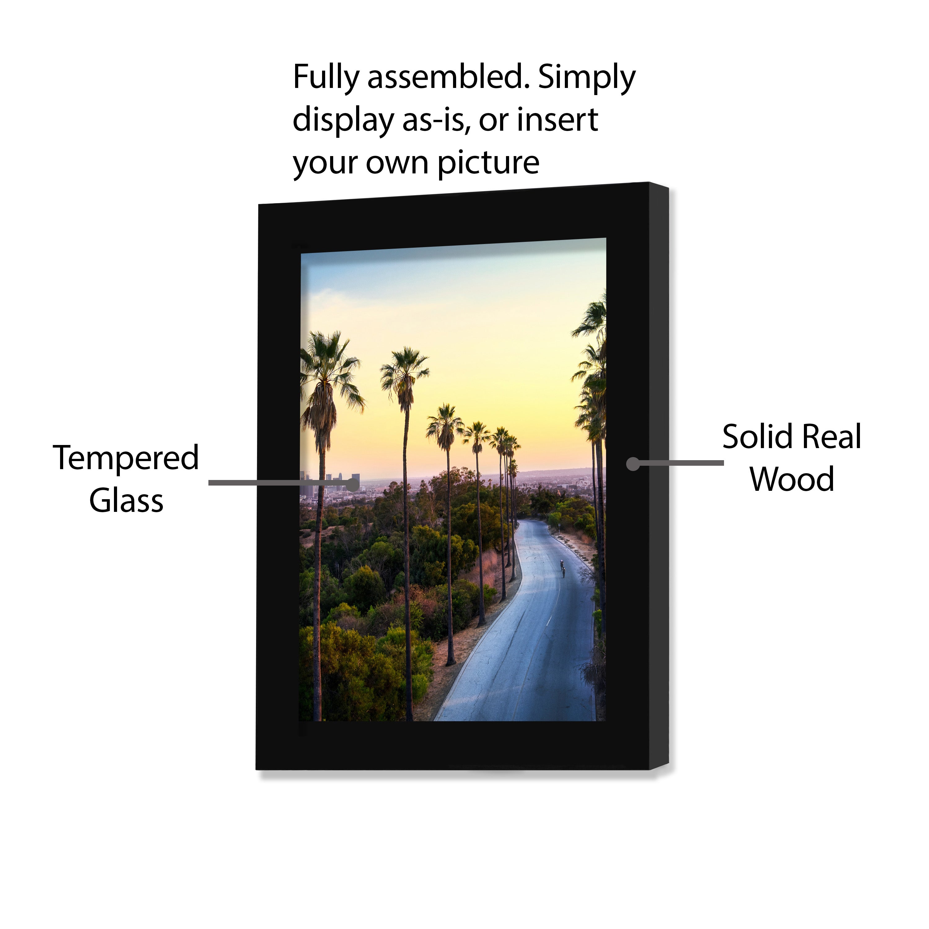 12x20 Wood Poster Frame with Tempered Glass Front, 1.5 inch Wide and 1 inch Thick Border