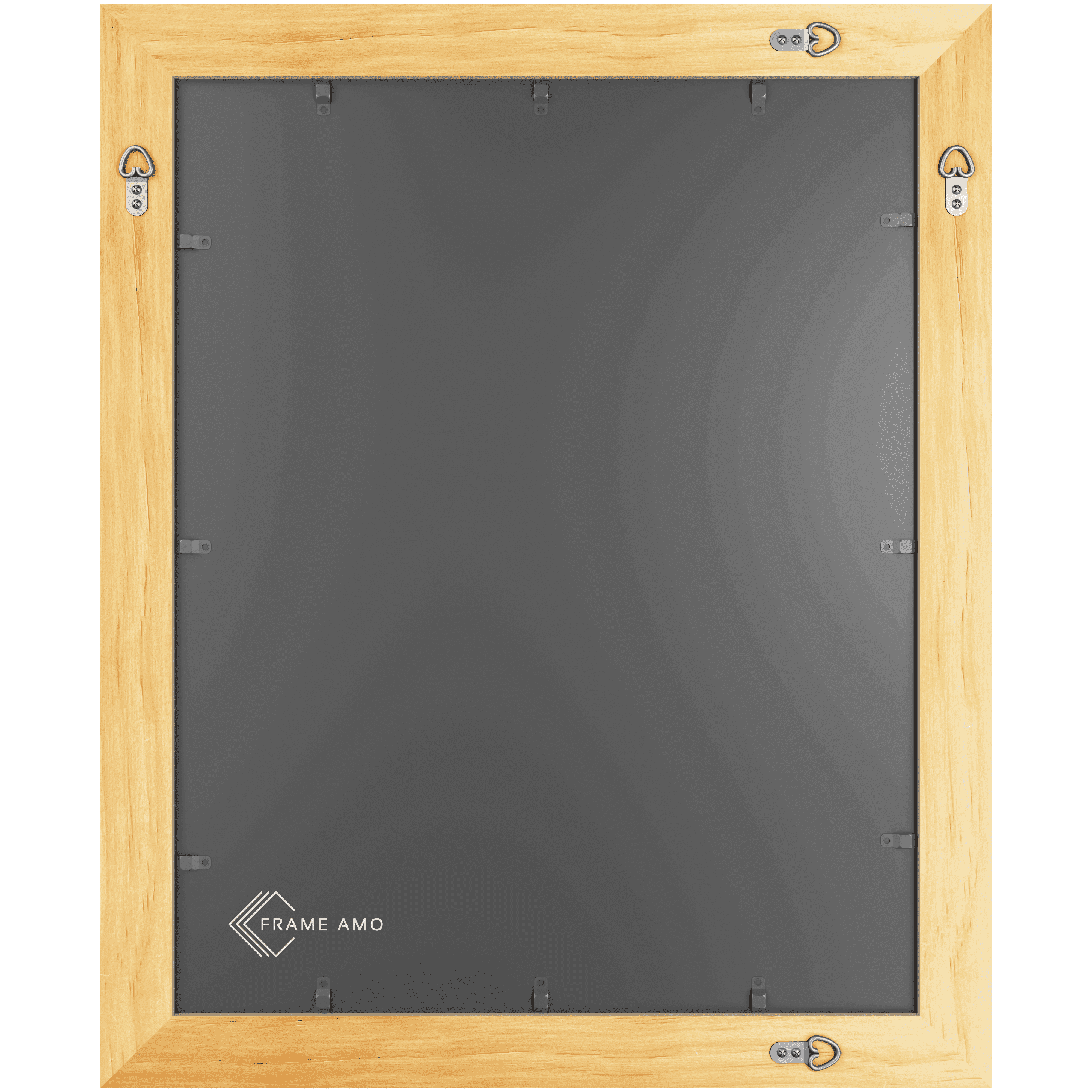 Four D-rings are screwed to the back of the wheat frame for vertical and horizontal hanging.