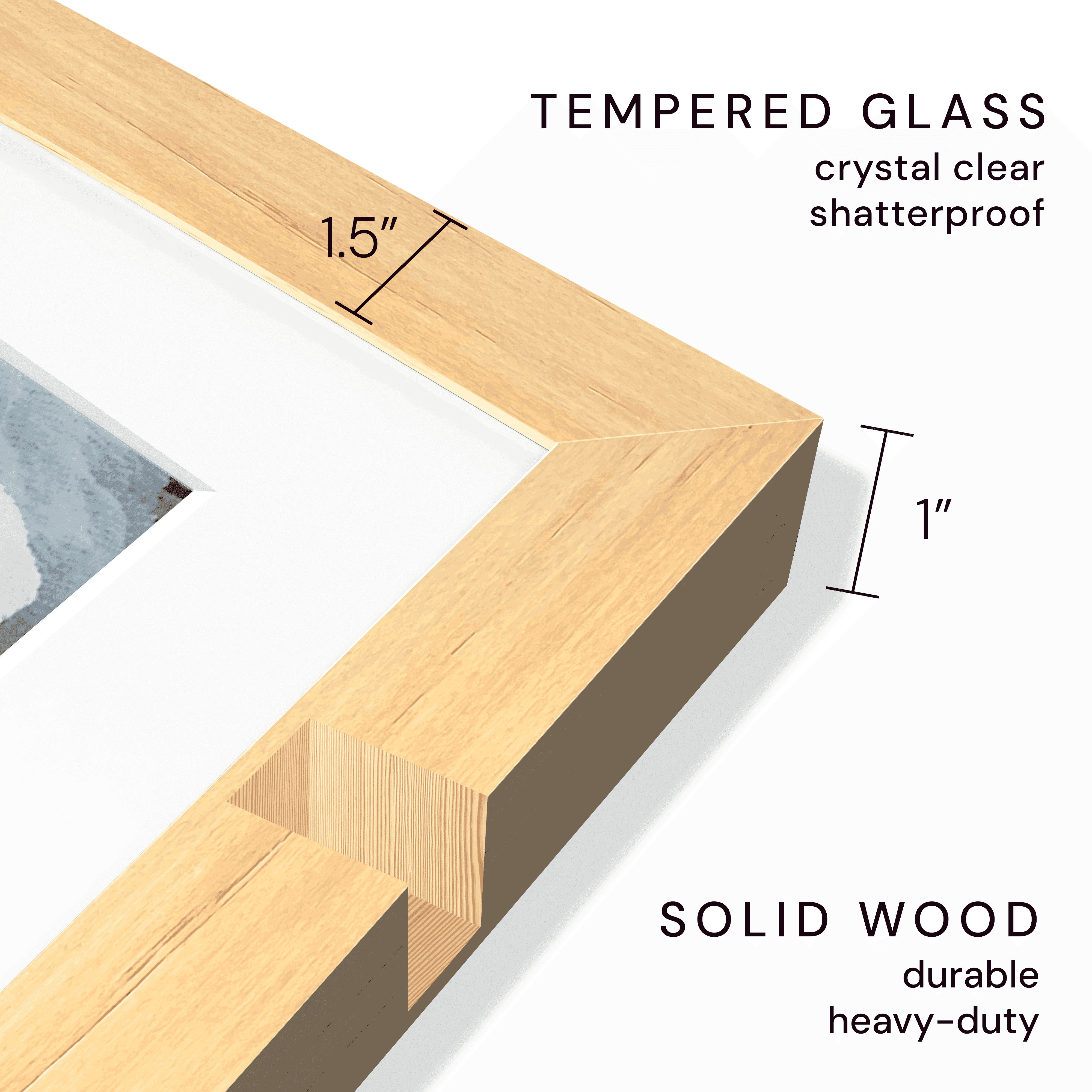 Frame is made with tempered glass and real, solid wood.