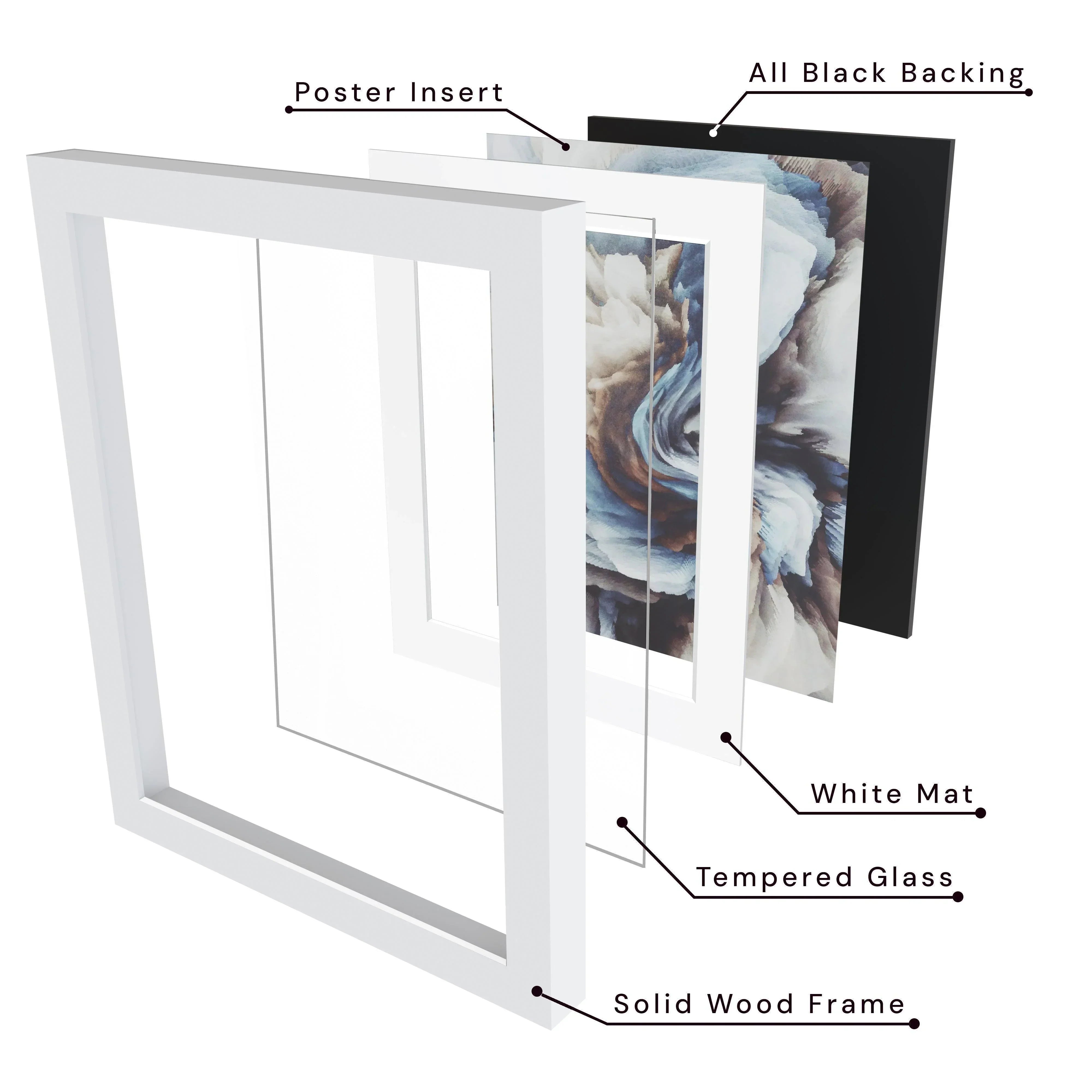 20x24 Wood Poster Frame, Matted to 16x20, Glass Front | Frame Amo