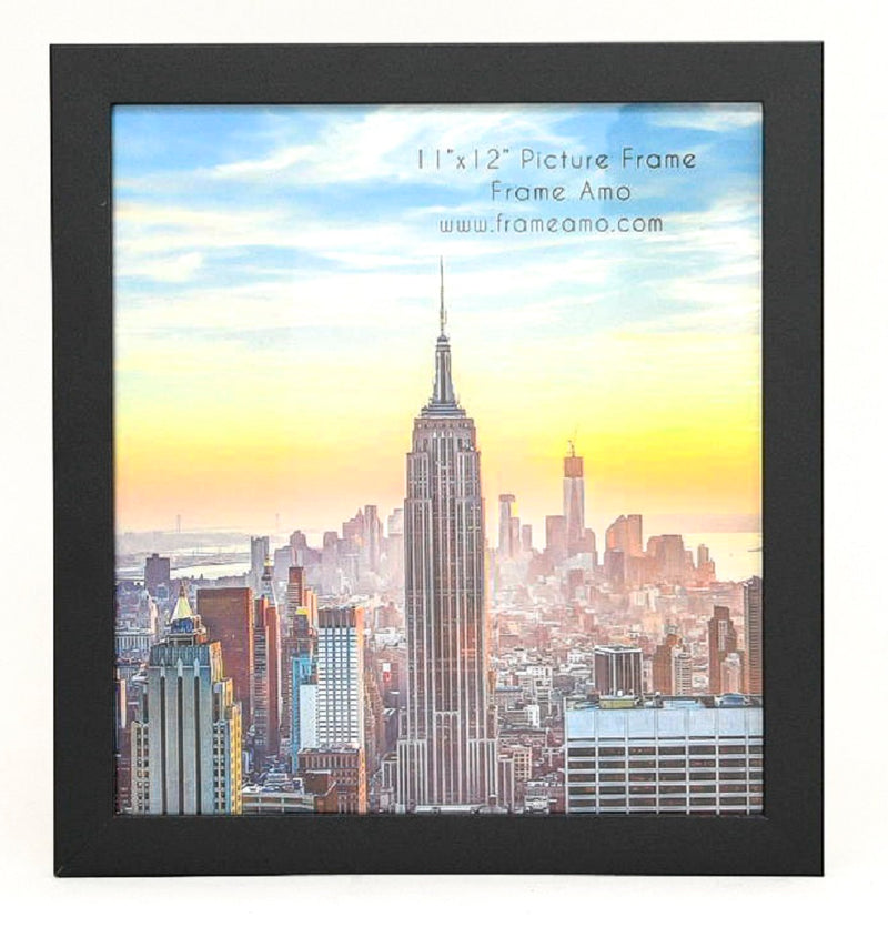 11x12 Black Modern Picture Frame, 1 inch Border, Glass Front, for Wall or Table
