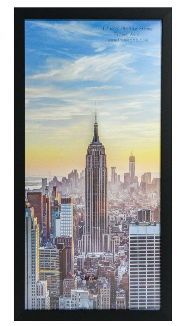 12x25 Black Modern Picture or Poster Frame, 1 inch Wide Border, Acrylic Front