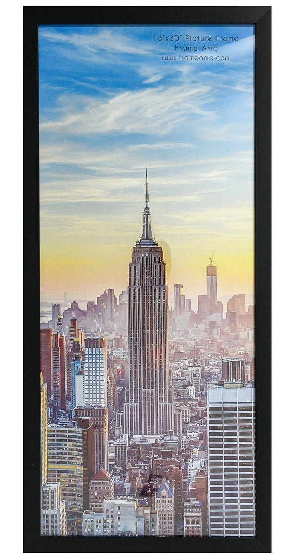 13x30 Black Modern Picture or Poster Frame, 1 inch Wide Border, Acrylic Front