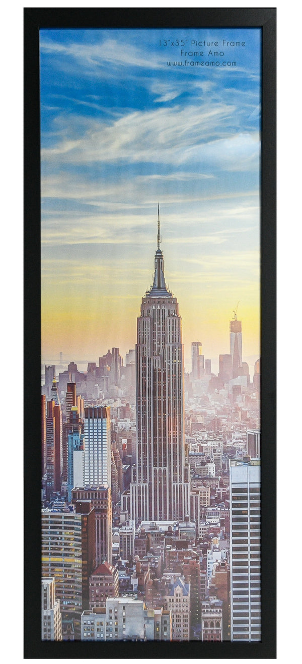 13x35 Black Modern Picture or Poster Frame, 1 inch Wide Border, Acrylic Front
