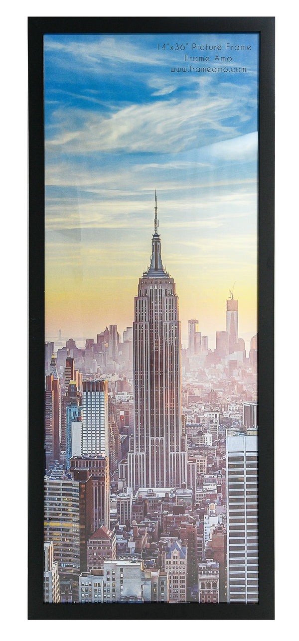 14x36 Black Modern Picture or Poster Frame, 1 inch Wide Border, Acrylic Front