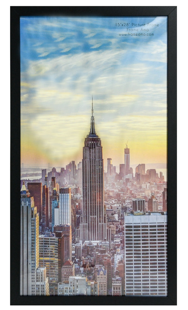 15x28 Black Modern Picture or Poster Frame, 1 inch Wide Border, Acrylic Front