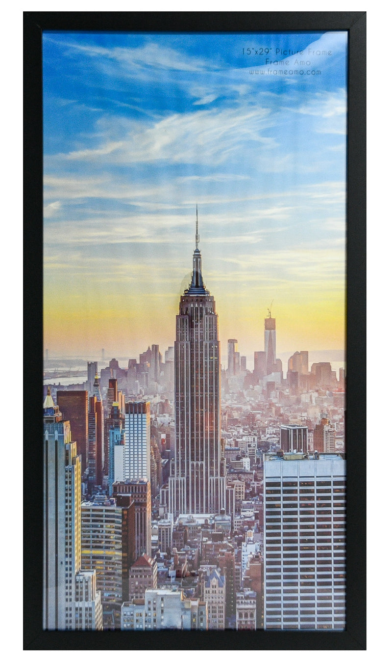 15x29 Black Modern Picture or Poster Frame, 1 inch Wide Border, Acrylic Front
