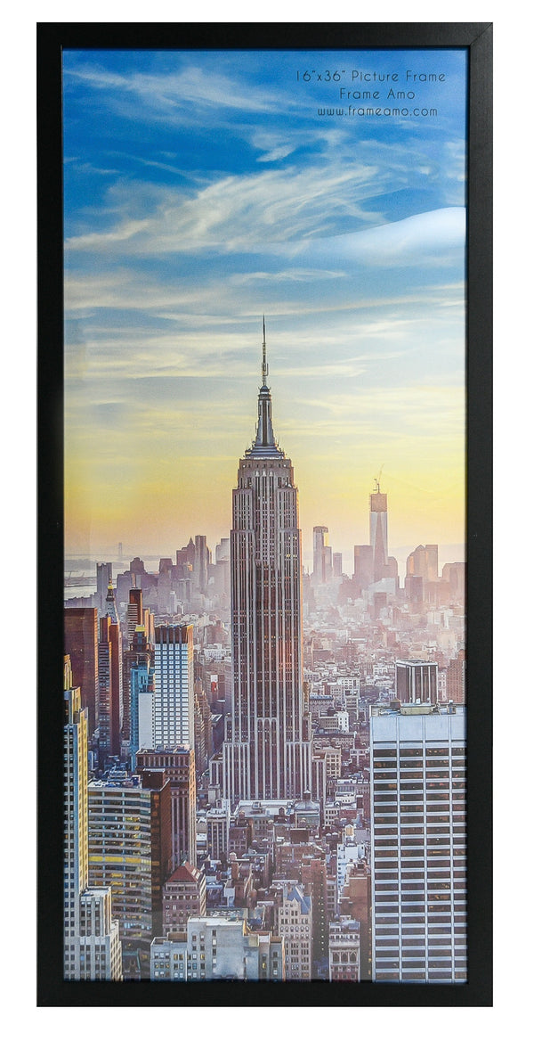 16x36 Black Modern Picture or Poster Frame, 1 inch Wide Border, Acrylic Front