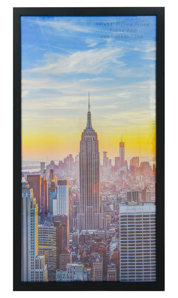 17x33 Black Modern Picture or Poster Frame, 1 inch Wide Border, Acrylic Front