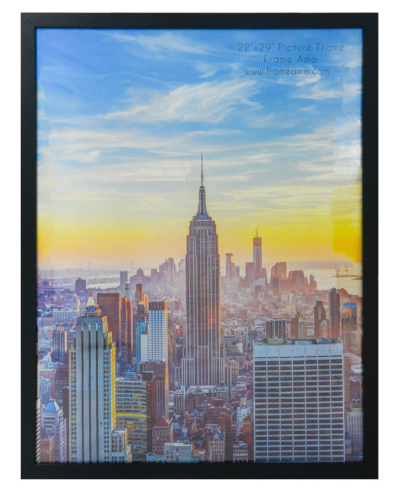 22x29 Black Modern Picture or Poster Frame, 1 inch Wide Border, Acrylic Front