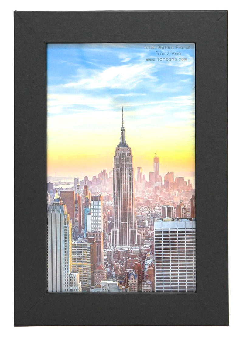 5x8 Black Modern Picture Frame, 1 inch Border, Glass Front, for Wall or Table