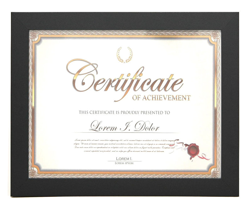 8.5x11 Modern Certificate or Picture Frame, 1 inch Border, Glass Front, for Wall or Table