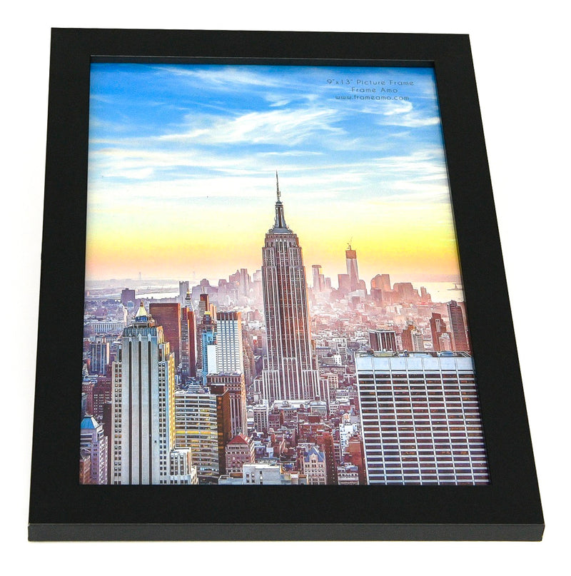 9x13 Black Modern Picture Frame, 1 inch Border, Glass Front, for Wall or Table