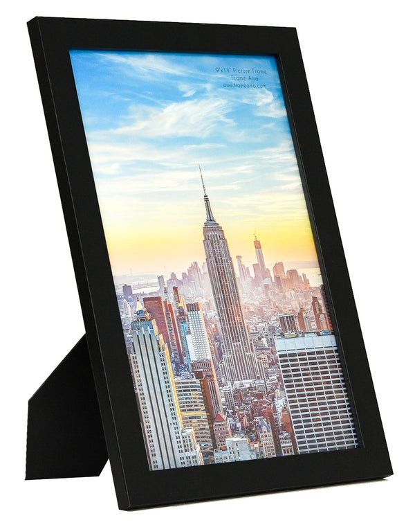 9x14 Black Modern Picture Frame, 1 inch Border, Glass Front, for Wall or Table