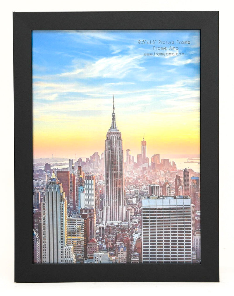 9.5x13 Black Modern Picture Frame, 1 inch Border, Glass Front, for Wall or Table