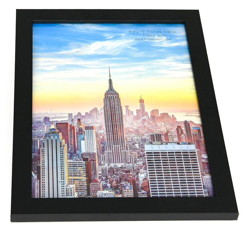 9.5x13 Black Modern Picture Frame, 1 inch Border, Glass Front, for Wall or Table